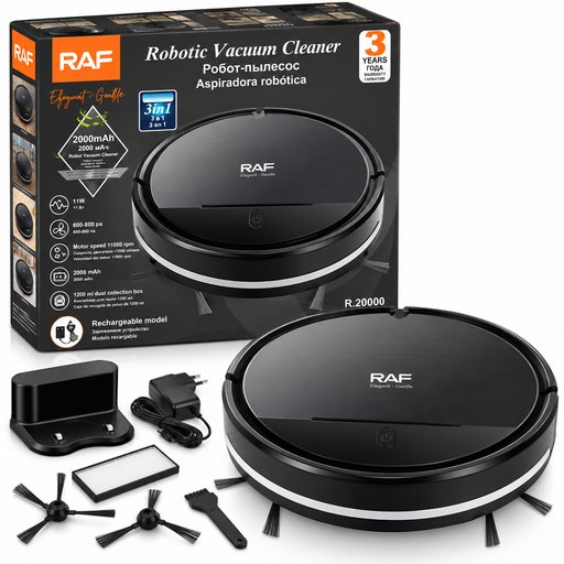 مكنسة روبوت ذكية 3 في 1 قابلة للشحن RAF موديل R.20000 RAF 3-in-1 Robotic Vacuum Cleaner Rechargeable R.20000