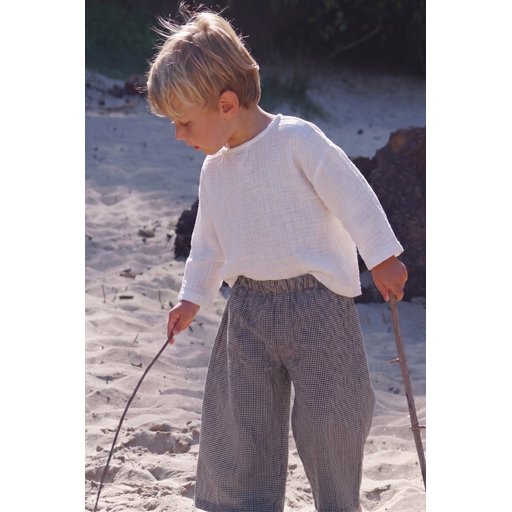 طقم سويت شيرت من الموسلين للأطفال 2-8 سنوات - أبيض مائل للصفرة Muslin Sweatshirt Set for Kids 2-8 Years - Off-White