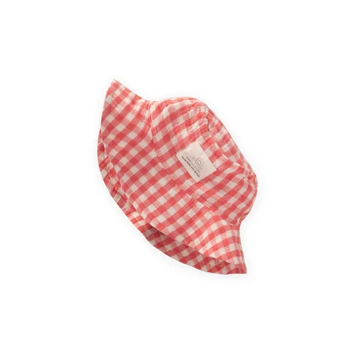 قبعة فيدورا من الموسلين العضوي للأطفال 2-8 سنوات - كاروهات مرجاني Organic Muslin Fedora Hat for Kids 2-8 Years - Coral Plaid