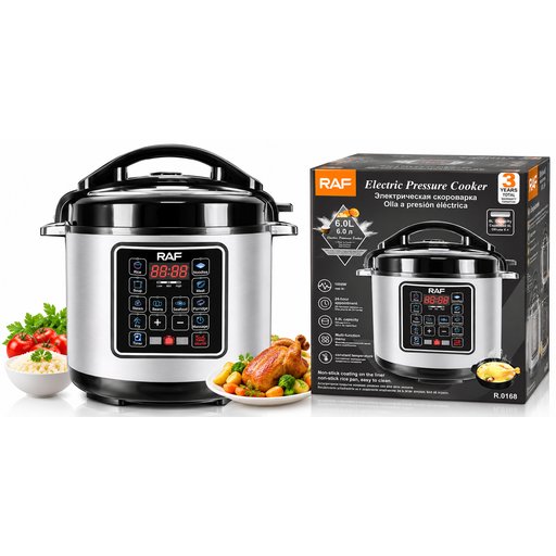 قدر ضغط كهربائي راف RAF سعة 6 لتر بقدرة 1000 واط موديل R.0168 RAF Electric Pressure Cooker 6L 1000W – R.0168