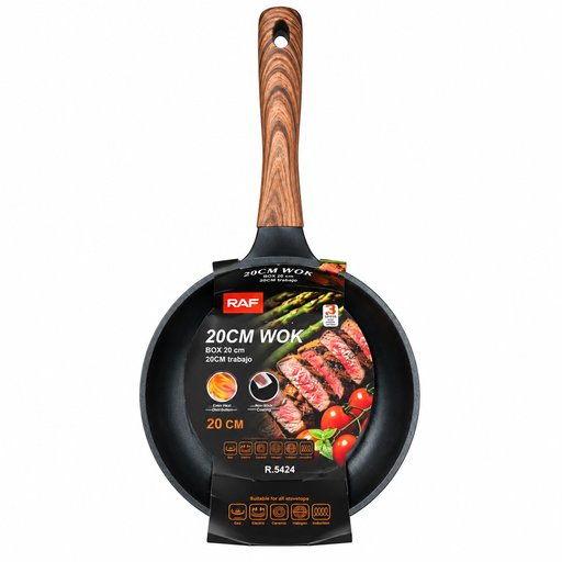 مقلاة ووك عميقة راف RAF قياس 20 سم بمقبض خشبي RAF Deep Wok Pan 20cm with Wood-Look Handle