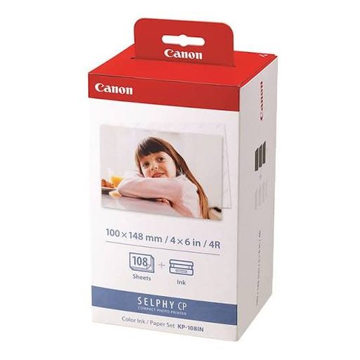 مجموعة حبر وورق ملون كانون RP-108 (108 ورقة) Canon SELPHY CP Color Ink / Paper Set RP-108 (108 Sheets)
