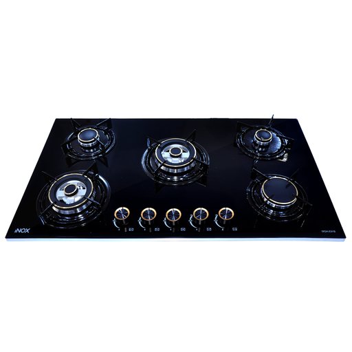 طباخ منضدي اينوكس 90 سم زجاجي أسود – 5 شعلات غاز INOX 90cm Black Glass Gas Hob – 5 Burners
