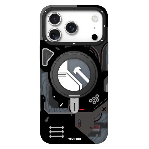كفر آيفون 18 برو ماكس من يونغ كِت بتصميم سايبربانك مع ماك سيف وحامل دوّار iPhone 18 Pro Max YOUNGKIT Cyberpunk MagSafe 360° Rotating Kickstand Case