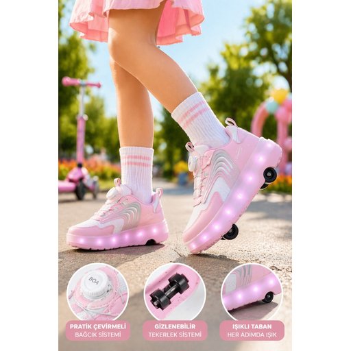 Muggo FLOW حذاء رياضي للأطفال بعجلات وإضاءة LED - وردي Muggo FLOW Kids' Light-Up Roller Sneaker Sports Shoes - Pink