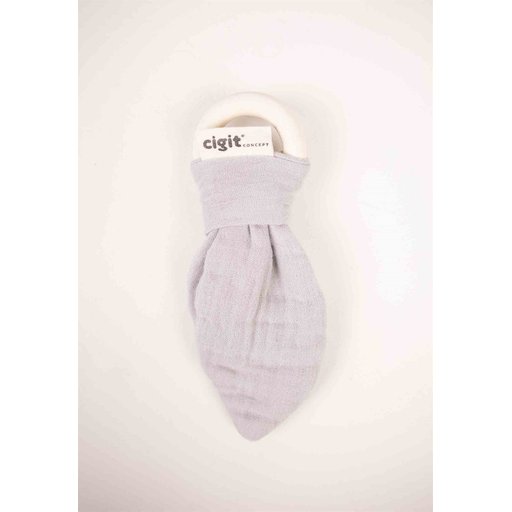 عضاضة أسنان قماش الموسلين والخشب الطبيعي - رمادي Wooden Muslin Fabric Teether - Grey
