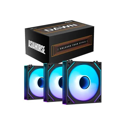 طقم مراوح آسيا هورس Dawn Pro ARGB عدد 3 قياس 120 ملم بتصميم الشفرات العكسية – أسود AsiaHorse Dawn Pro 3-Pack 120mm ARGB Reverse Blade Black