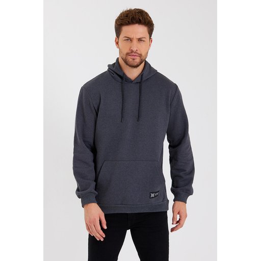 سويت شيرت رجالي بغطاء رأس وجيب كنغر - ANTRASİT Men's Hooded Sweatshirt with Kangaroo Pocket - ANTRASİT