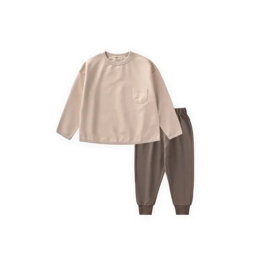طقم سويت شيرت موسمي للأطفال 2-7 سنوات - لون رملي Seasonal Sweatshirt Set for Kids 2-7 Years - Sand Color