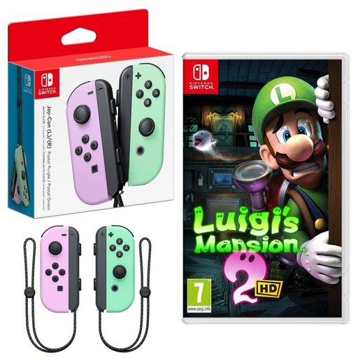 باندل نينتندو سويتش جوي كون باستيل بنفسجي وأخضر مع لعبة لويجيز مانشن 2 HD Nintendo Switch Joy-Con (Pastel Purple / Pastel Green) & Luigi's Mansion 2 HD Bundle