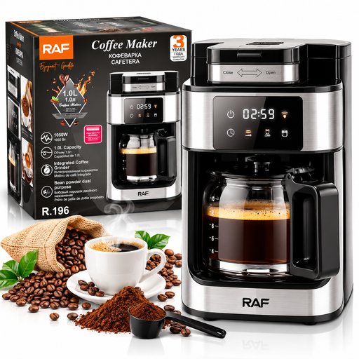 ماكينة صنع القهوة RAF مع مطحنة مدمجة سعة 1 لتر بقوة 1050 واط R.196 RAF Coffee Maker with Integrated Grinder 1L 1050W R.196