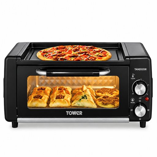 فرن تنوري كهربائي بريطاني تاور أسود مع صينية علوية Tower Electric Tandoor Oven with Top Baking Tray – Black