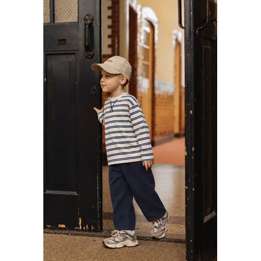 طقم بنطال ولادي واسع بقصة مريحة للمواسم 2-7 سنوات - كحلي مخطط Boys' Seasonal Wide-Cut Trousers Set 2-7 Years - Navy Striped