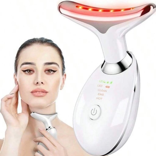 جهاز الهايفو لتدليك الرقبة والوجه بالضوء LED مع تقنية EMS والحرارة LED Light Therapy Neck & Face Massager – EMS, Heat & Vibration
