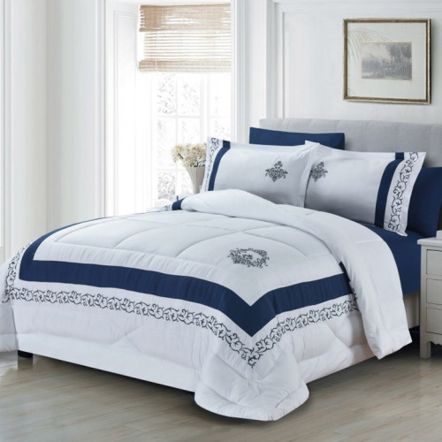 سيت لحاف نفرين + شرشف + أغطية وسائد  Comforter Microfiber Embroidery King 6 Pcs Set