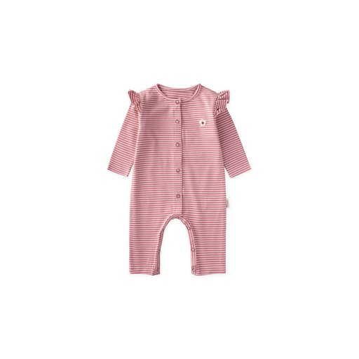 تولوم أطفال مخطط ومطرز - وردي (0-3 سنوات) Striped Embroidered Baby Romper - Pink (0-3 Years)