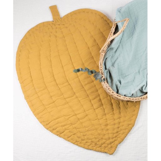 Muslin Leaf Baby Play Mat 105x80 cm - Mustard