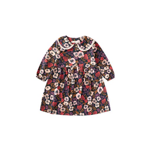 فستان أطفال من الفانيلا بنقوش - رمادي دخاني (2-8 سنوات) Patterned Flannel Dress for Kids 2-8 Years - Smoky Grey