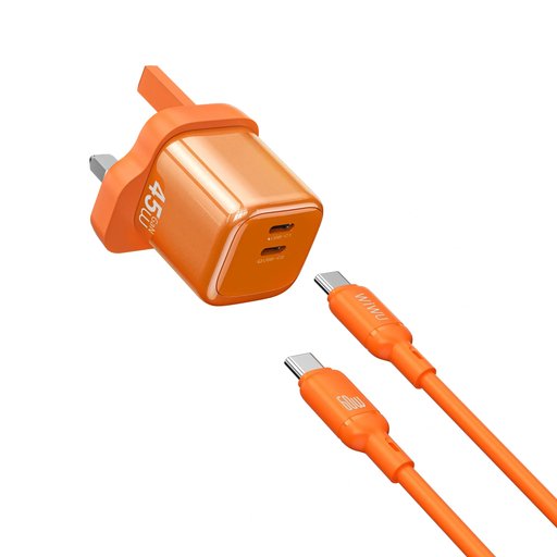 شاحن وي-وو Cube GaN بقدرة 45 واط بمنفذين USB-C مع كابل C إلى C WiWU Cube 45W 2C GaN Fast Charger + USB-C to USB-C Cable