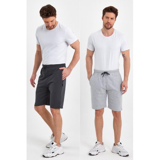 شورت رجالي مريح بقصة عادية مع جيوب جانبية - عبوة من قطعتين (فحمي-رمادي) Men's Regular Fit Side Pocket Comfort Shorts - 2-Pack (Anthracite-Grey)