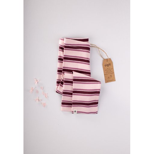 ليقنز مخطط مضلع للأطفال 1-10 سنوات - وردي بودرة Striped Ribbed Leggings for Kids 1-10 Years - Powder Pink