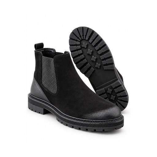 حذاء تشيلسي رجالي Muggo BRAWN جلد طبيعي أسود بنعل سميك Muggo BRAWN Genuine Leather Distressed Toe Elastic Thick Sole Men's Chelsea Boot - Black