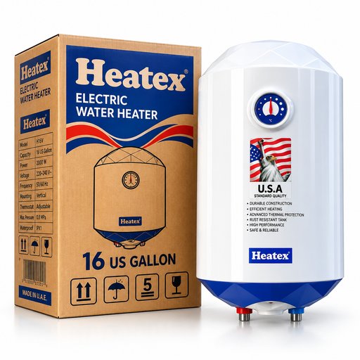 سخان مياه كهربائي هيتكس 60 لتر 2000 واط – موديل H16V – أبيض Heatex Electric Water Heater 60L 2000W – H16V – White