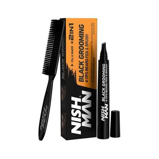 قلم وفرشاة ملء وتحديد اللحية 2 في 1 اسود 4-Tips Beard Pen & Brush Black