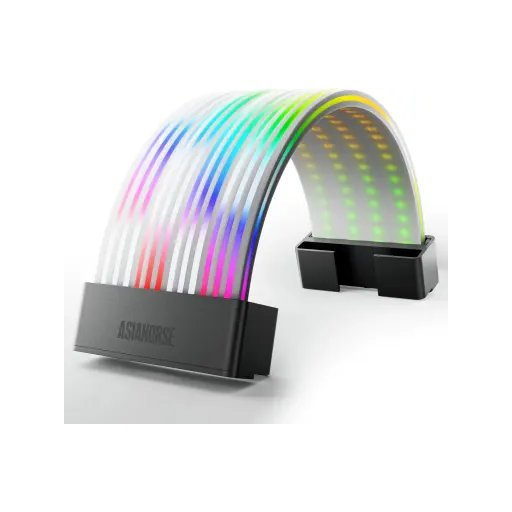 غطاء كيبل الطاقة آسيا هورس Aurora ARGB بمنفذ 24-Pin مع إضاءة RGB ووحدة تحكم وريموت – أسود AsiaHorse Aurora 24Pin ARGB PSU Cover - Black (Controller + Remote)