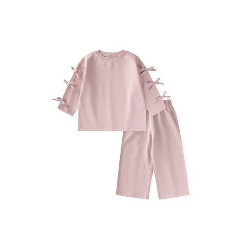 طقم سويت شيرت مبطن للأطفال 2-8 سنوات - وردي بودرة Kids' Brushed Sweatshirt Set 2-8 Years - Powder Pink