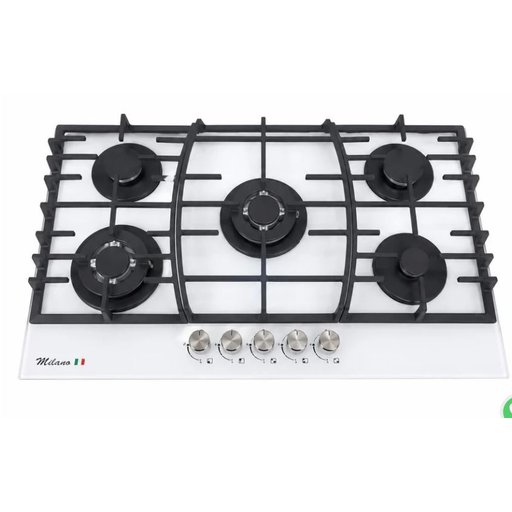 طباخ غاز بلت ان ميلانو 90 سم زجاج أبيض – خمس عيون Milano 90 cm Built-in Gas Cooktop, White Glass – 5 Burners