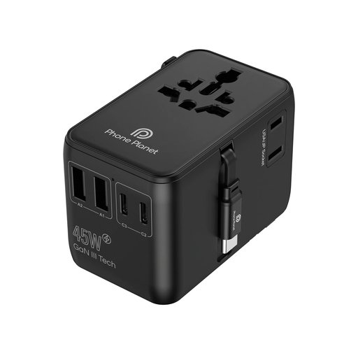 محول سفر عالمي 2500 واط مع شحن USB-C بقدرة 45 واط من فون بلانيت PP-SC016 Phone Planet PP-SC016 2500W Travel Adapter with 45W USB-C Charging
