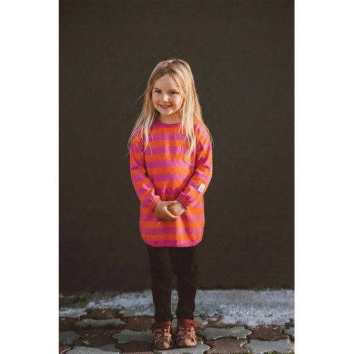 توب تونيك بناتي مخطط من التريكو 100% قطن برتقالي وفوشي (4-12 سنة) Girls' Striped Knit Tunic 100% Cotton Orange Fuchsia (Ages 4-12)
