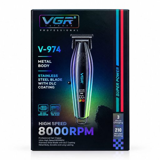 ماكينة حلاقة وتحديد الشعر واللحية الاحترافية VGR V-974 بمحرك 8000 دورة وشفرة DLC VGR Voyager V-974 Professional High Speed Hair Clipper (8000 RPM)