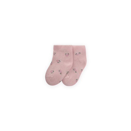 جوارب أطفال بناتي بنقشة زهور - وردي بودرة (0-4 سنوات) Baby Girl Floral Pattern Ankle Socks - Powder Pink (0-4 Years)