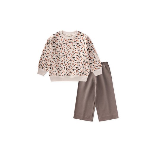 طقم سويت شيرت بيج بنقشة للأطفال 2-8 سنوات Patterned Sweatshirt Set for Kids 2-8 Years - Beige