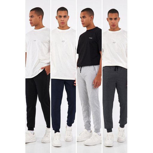 طقم بناطيل رياضية رجالية 4 قطع - أسود، كحلي، رمادي، أنثراسيت Men's 4-Pack Jogger Sweatpants - Black, Navy, Grey, Anthracite