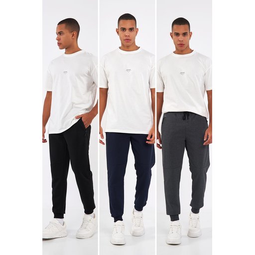طقم بناطيل رياضية رجالية 3 قطع - أسود، كحلي، أنثراسيت Men's 3-Pack Jogger Sweatpants - Black, Navy, Anthracite