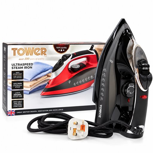مكواة بخارية تاور ألترا سبيد 160 غرام – أسود Tower Ultraspeed Steam Iron 160g – Black
