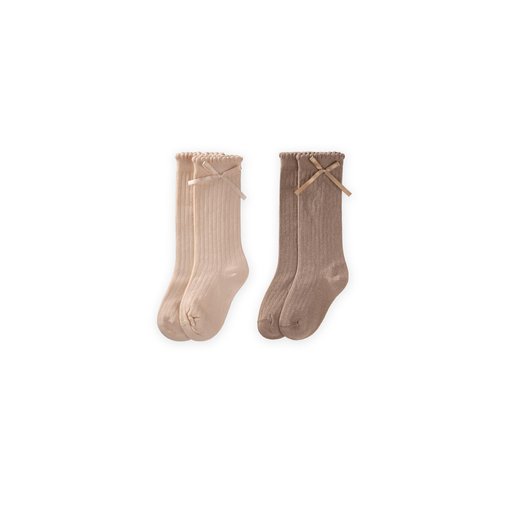 جوارب أطفال قصيرة بفيونكة مزدوجة - رملي/فضي (3-10 سنوات) Kids' Double Bow Ankle Socks - Sand/Mink (Ages 3-10)