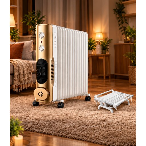 مدفأة زيتية إمبليوم ذهبية 15 ريشة مع منشر ملابس Embleme 15-Fin Oil Heater with Clothes Drying Rack