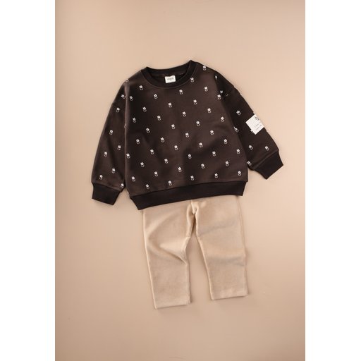 طقم سويت شيرت وبنطال ليجن مخملي للأطفال 2-10 سنوات - بني Velvet Leggings Sweatshirt Set for Kids 2-10 Years - Brown