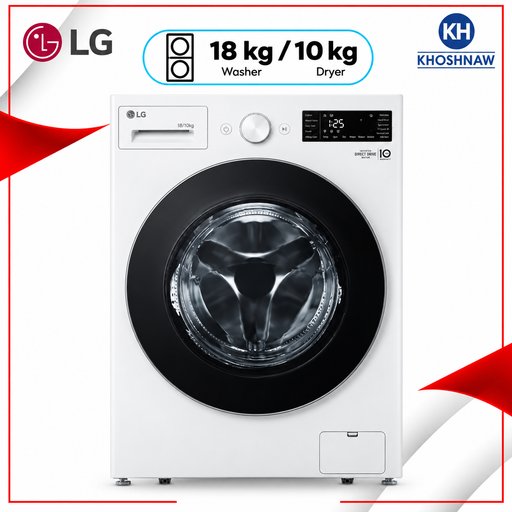 غسالة ونشافة إل جي تحميل أمامي بسعة غسيل 18 كغم وتجفيف 10 كغم مع تقنيتي AI DD™ وSteam™ LG 18kg Wash / 10kg Dry Front-Load Washer Dryer with AI DD™ & Steam™