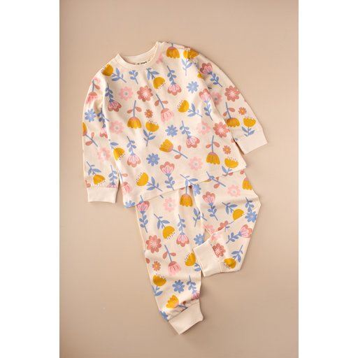 طقم بيجامة أطفال قطن بنقشة زهور - 2-8 سنوات Kids' Floral Pattern Cotton Pajama Set - 2-8 Years