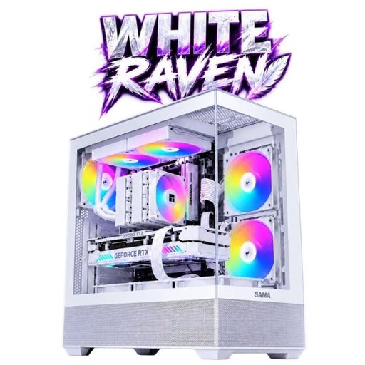 تجميعة ألعاب وايت رافن | معالج رايزن 5 5600X، كارت RTX 5060 Ti 16GB، رام 16GB، تخزين 1TB NVMe، لون أبيض بالكامل White Raven Gaming PC | AMD Ryzen 5 5600X, Palit RTX 5060 Ti White 16GB, 16GB RAM, 1TB NVMe, All White Build