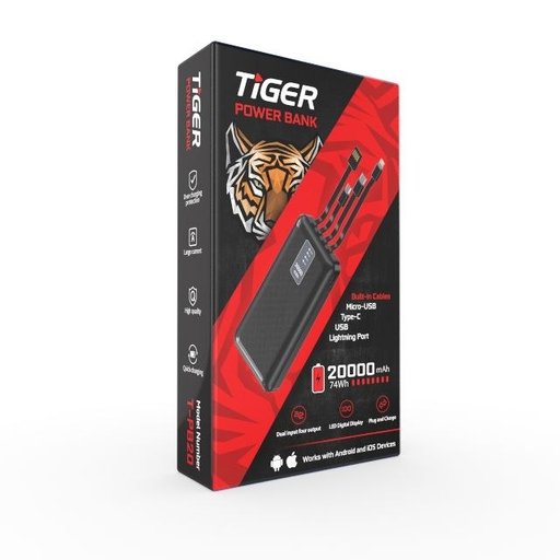 TIGER Power Bank 20000mAh with Built-in Cables (Model T-PB20) TIGER Power Bank 20000mAh with Built-in Cables (Model T-PB20)