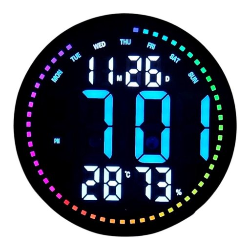 ساعة حائط رقمية ذكية دائرية LED بتقنية البلوتوث مع ريموت كنترول وعرض للحرارة والرطوبة والتقويم Smart Circular LED Digital Wall Clock with Bluetooth, Remote Control, Temperature, Humidity & Calendar