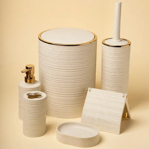 سيت حمام اكرلك دائري اوف وايت Round acrylic bathroom set, off-white