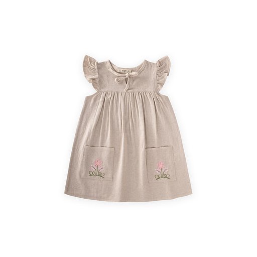 فستان كتان للأطفال 2-7 سنوات - لون طبيعي Linen Dress for Girls 2-7 Years - Natural Color