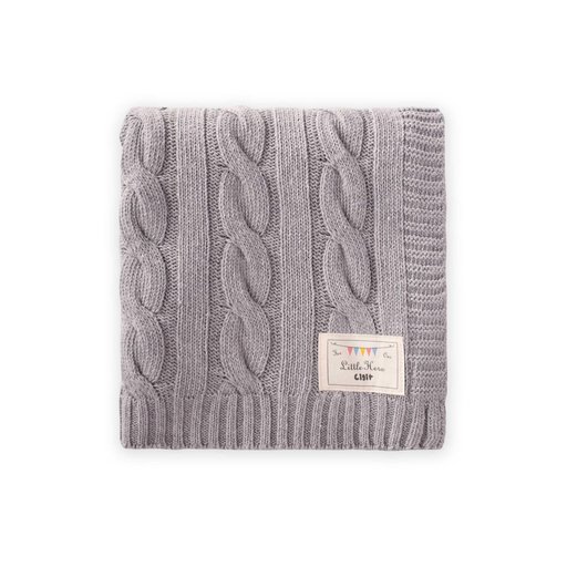 بطانية أطفال تريكو بنمط جديلة 80x100 سم - رمادي Knitted Braided Baby Blanket 80x100 cm - Grey